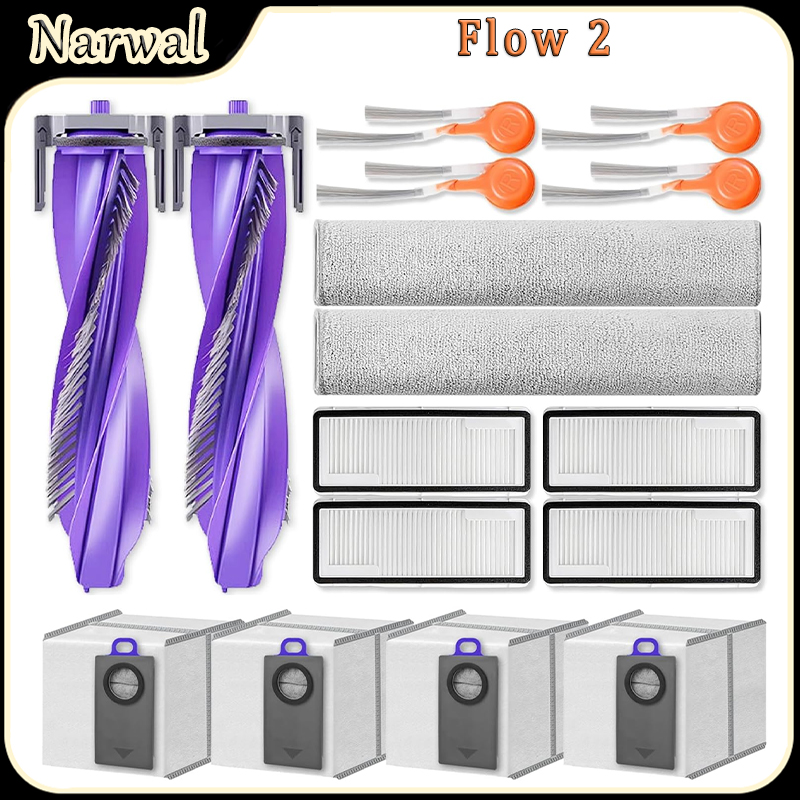 Robot Track - Narwal Flow 2 ロボット掃除機アクセサリー用: メインブラシ、サイドブラシ、HEPA フィルター、ダストバッグ、トラックモップクロス交換部品