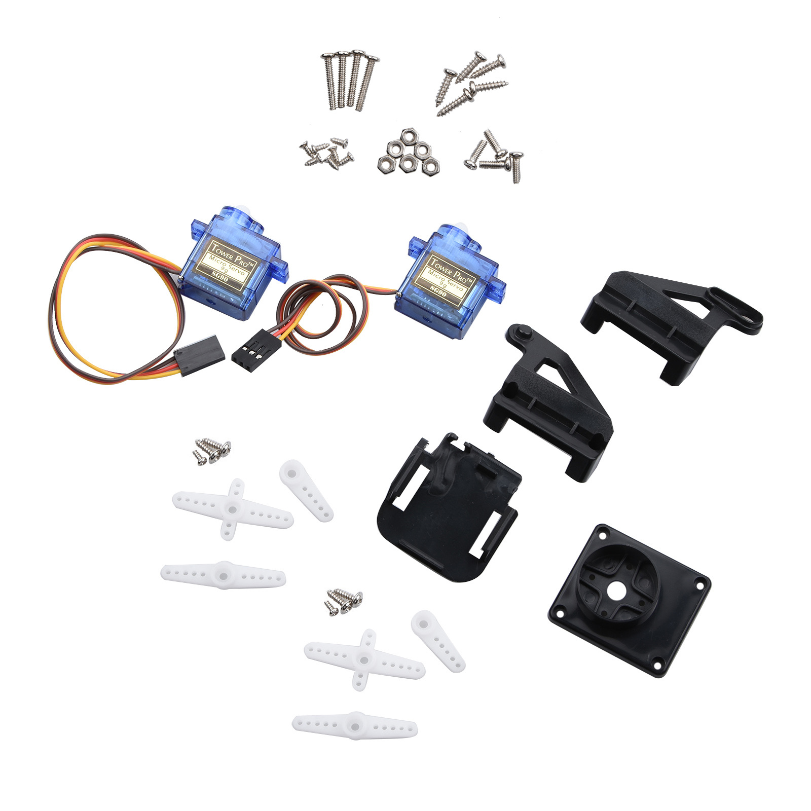 Servo Kit - FPVナイロン製デュアル軸サーボジンバルプラットフォームフレーム、2 x 9gサーボとサーボアームキット付き、FPVクアッドコプター、車、飛行機用