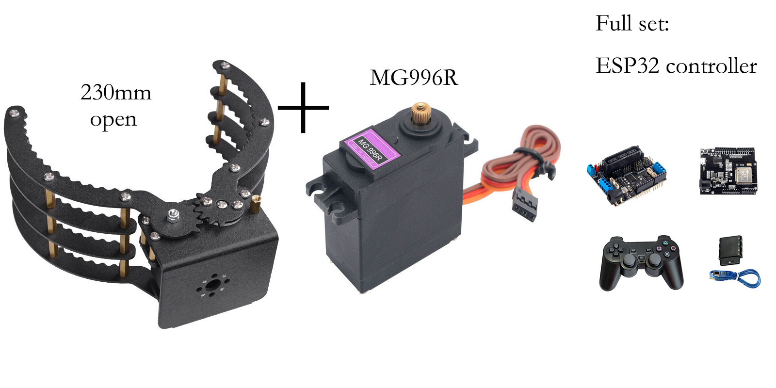 230mmの開口部を持つ機械式クロー（把持具）。MG996  - Robot Arm Kit のレビューと価格